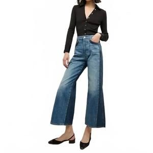NEW VERONICA BEARD taylor cropped high rise wide leg jeans in rebel blue colorbl